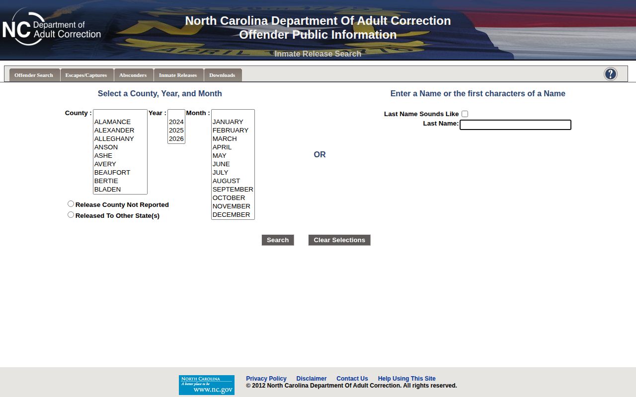 North Carolina DAC search for Burke County released inmate records
