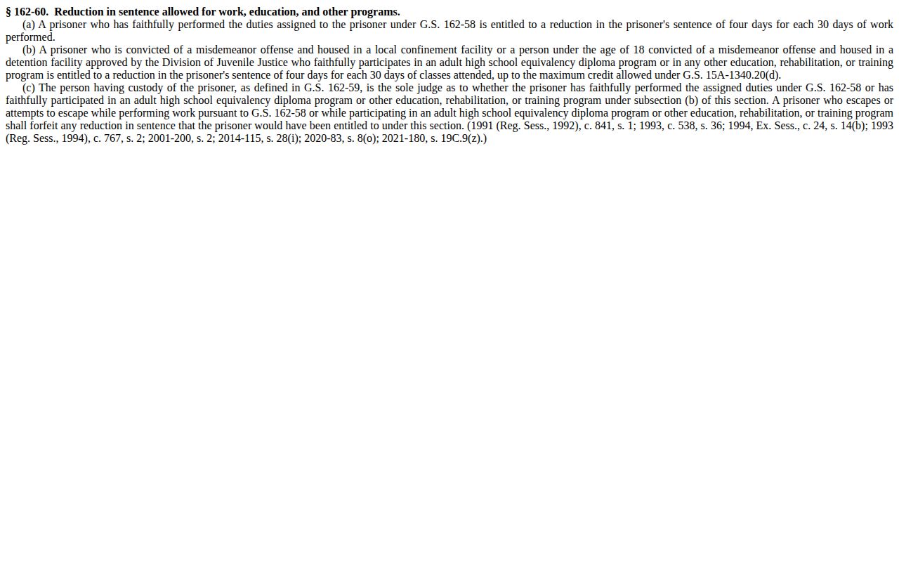 Burke County jail release date work and program credit statute